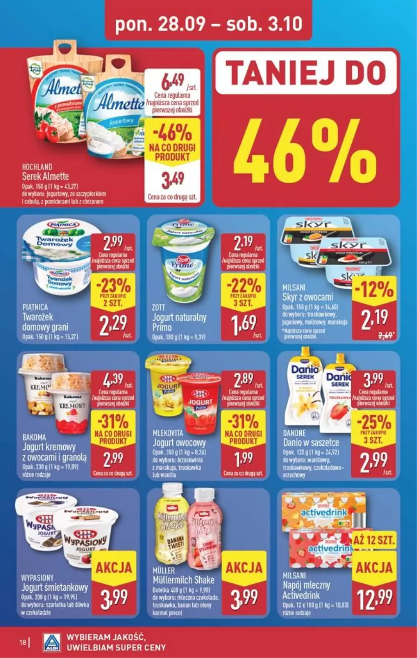 Gazetka promocyjna Aldi - Pełna oferta - ważna 28.09 do 03.10.2026 - strona 18 - produkty: Almette, Danio, Danone, Miecz, Napój, Piątnica, Ser, Serek, Taca