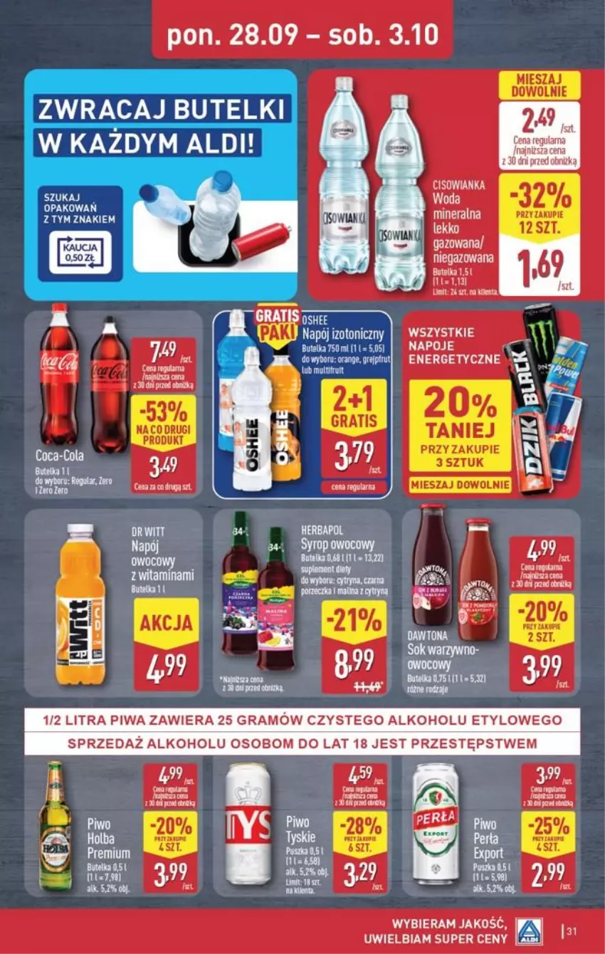 Gazetka promocyjna Aldi - Pełna oferta - ważna 28.09 do 03.10.2026 - strona 31 - produkty: Fa, Gra, Grejpfrut, Herbapol, Napój, Napój izotoniczny, Napoje, Piwa, Woda