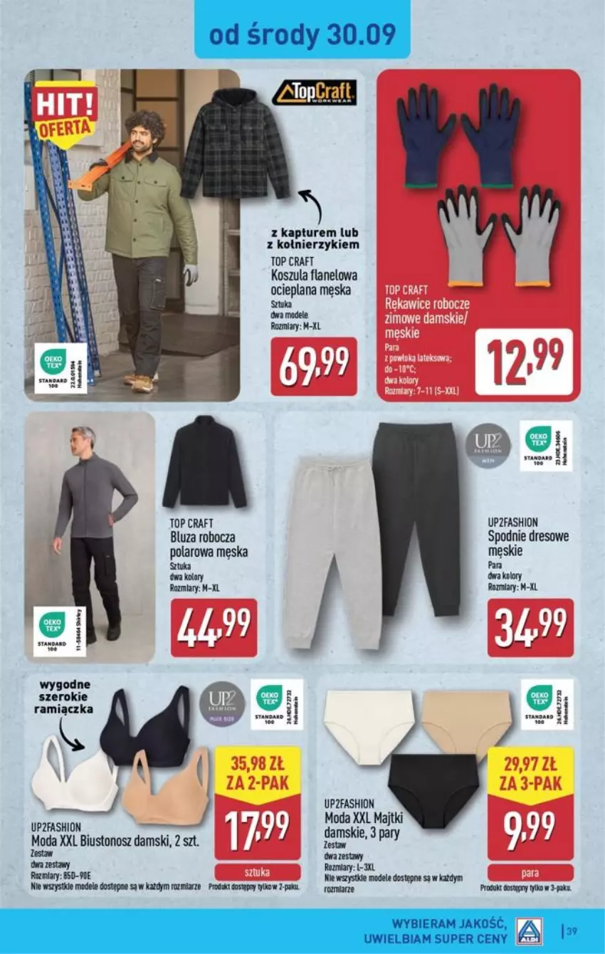 Gazetka promocyjna Aldi - Pełna oferta - ważna 28.09 do 03.10.2026 - strona 39 - produkty: Biustonosz, Bluza, Dres, Fa, Gaga, Kosz, Koszula, LANA, Majtki, Moda, Spodnie, Spodnie dresowe, Top
