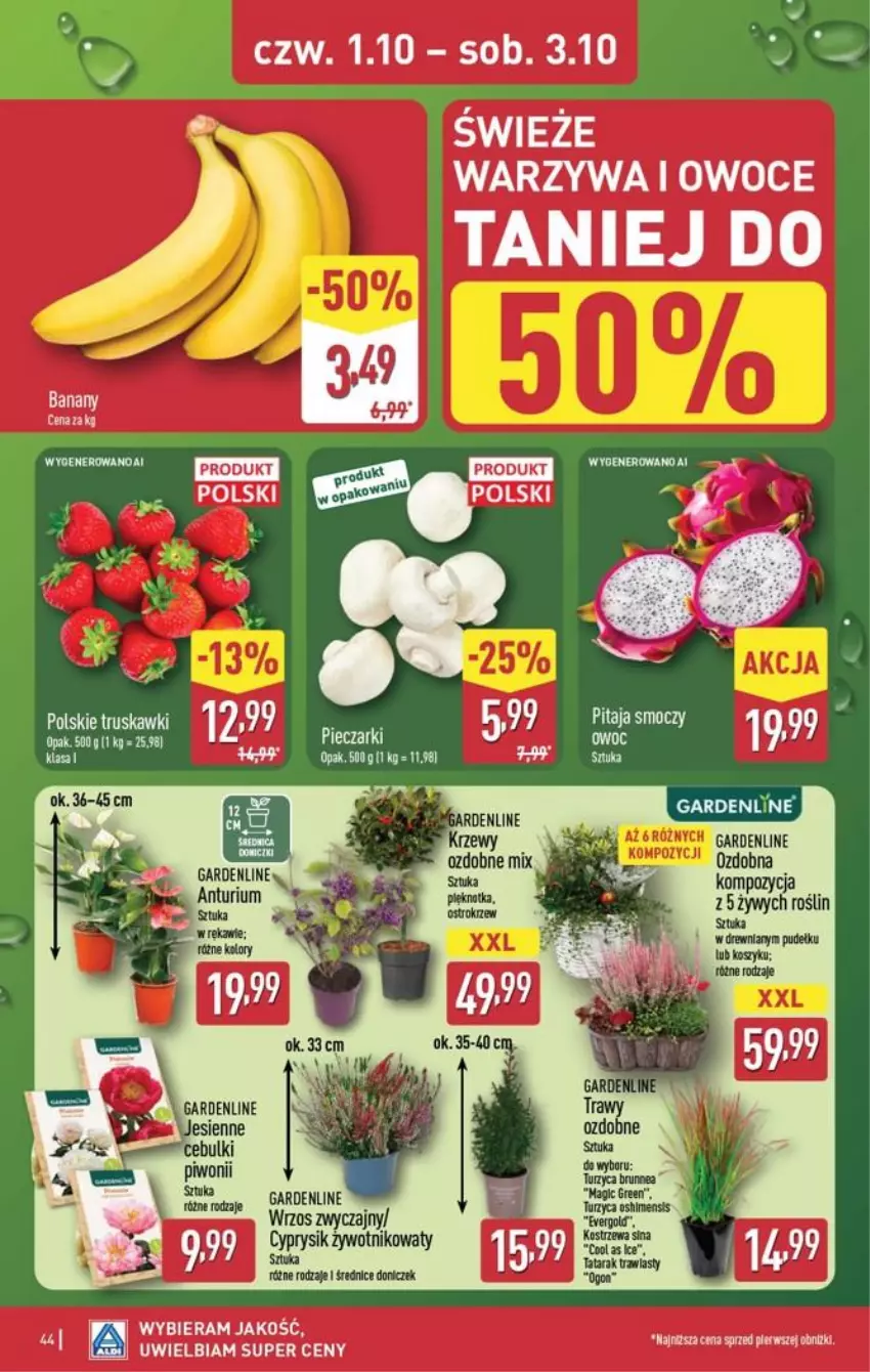 Gazetka promocyjna Aldi - Pełna oferta - ważna 28.09 do 03.10.2026 - strona 44 - produkty: Banany, Cyprysik, Kosz, Owoce, Warzywa, Warzywa i owoce