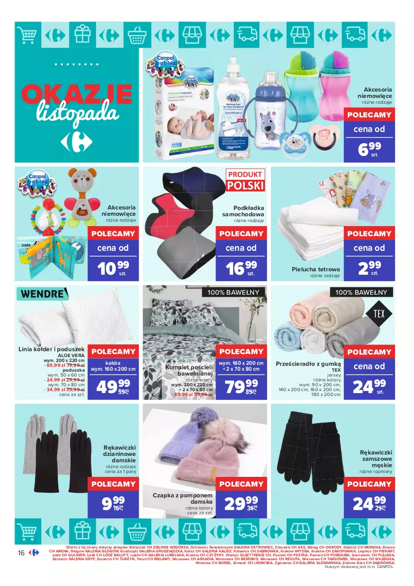 Gazetka promocyjna Carrefour - Gazetka Carrefour Okazje listopada - ważna 02.11 do 30.11.2021 - strona 16 - produkty: Aloe vera, Canpol, Czapka, Gry, Kołdra, Komplet pościeli, Podkład, Podkładka, Poduszka, Pościel, Prześcieradło, Sos, Top