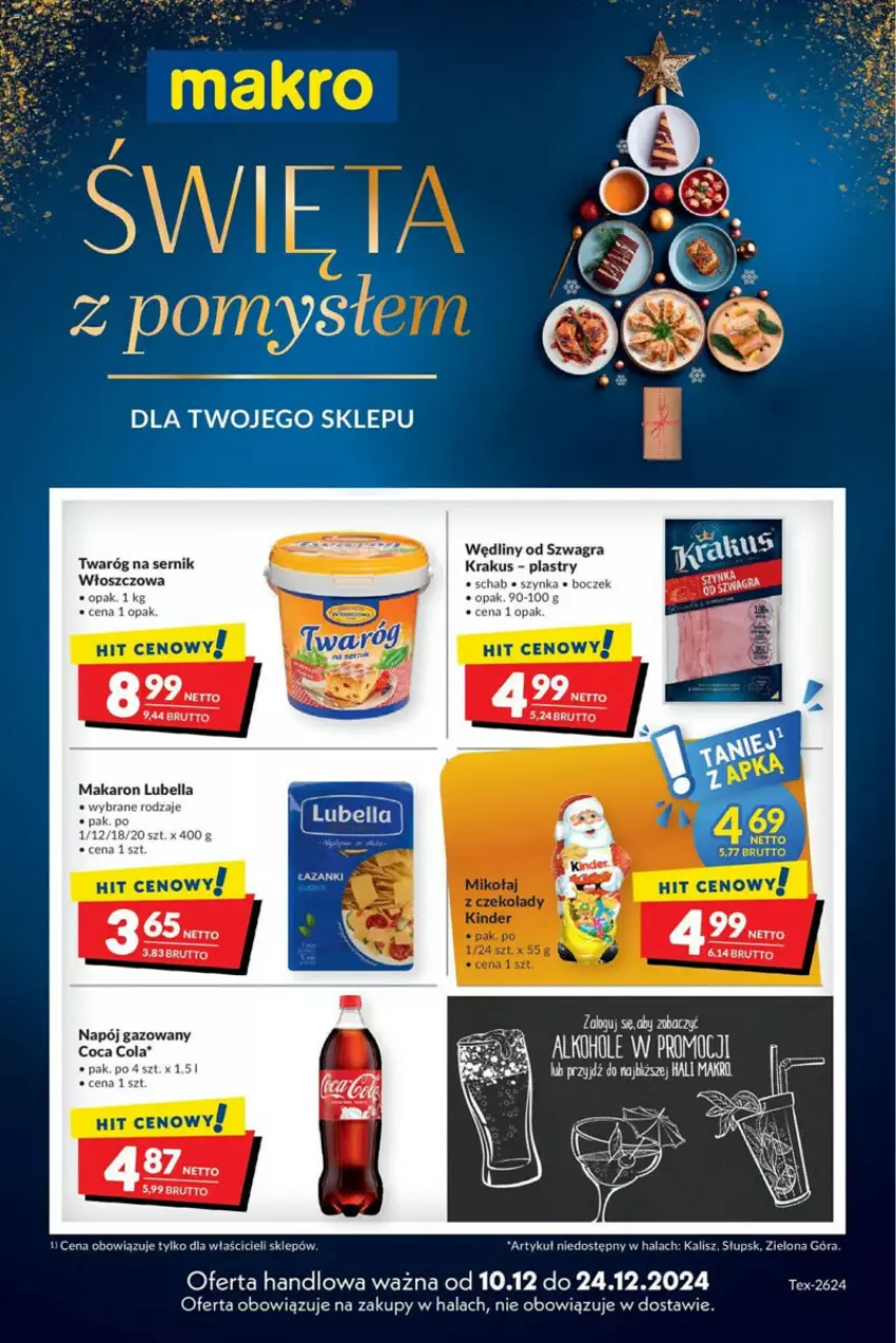 Gazetka promocyjna Makro - ważna 10.12 do 24.12.2024 - strona 1 - produkty: Alkohole, Bell, Bella, Boczek, Gra, Krakus, Lubella, Makaron, Napój, Napój gazowany, Ser, Szynka, Twaróg