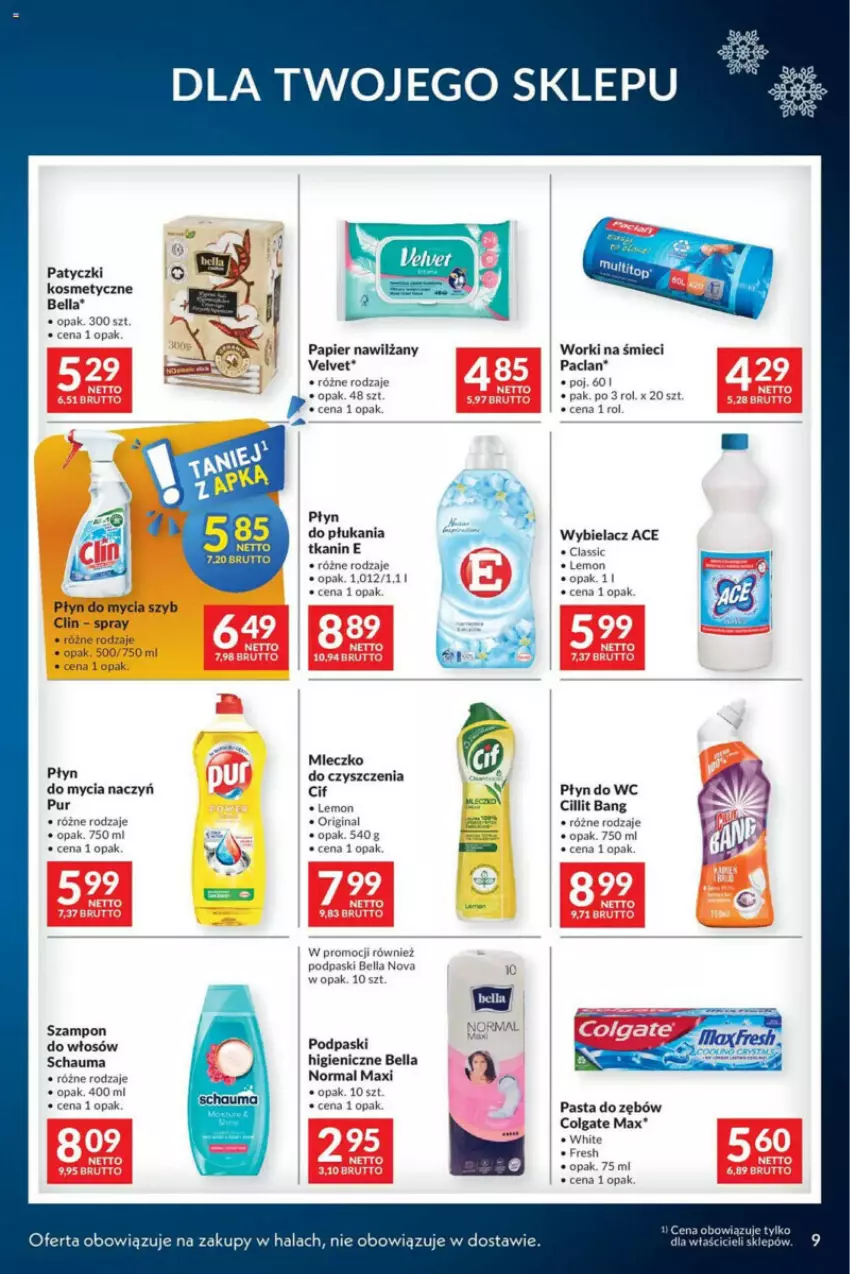 Gazetka promocyjna Makro - ważna 10.12 do 24.12.2024 - strona 11 - produkty: Bell, Bella, Cif, Cillit Bang, Clin, Colgate, Do mycia naczyń, Gin, LG, Mleczko, Papier, Pasta do zębów, Patyczki kosmetyczne, Płyn do mycia, Płyn do płukania, Podpaski, Pur, Schauma, Szampon, Velvet, Worki na śmiec, Worki na śmieci