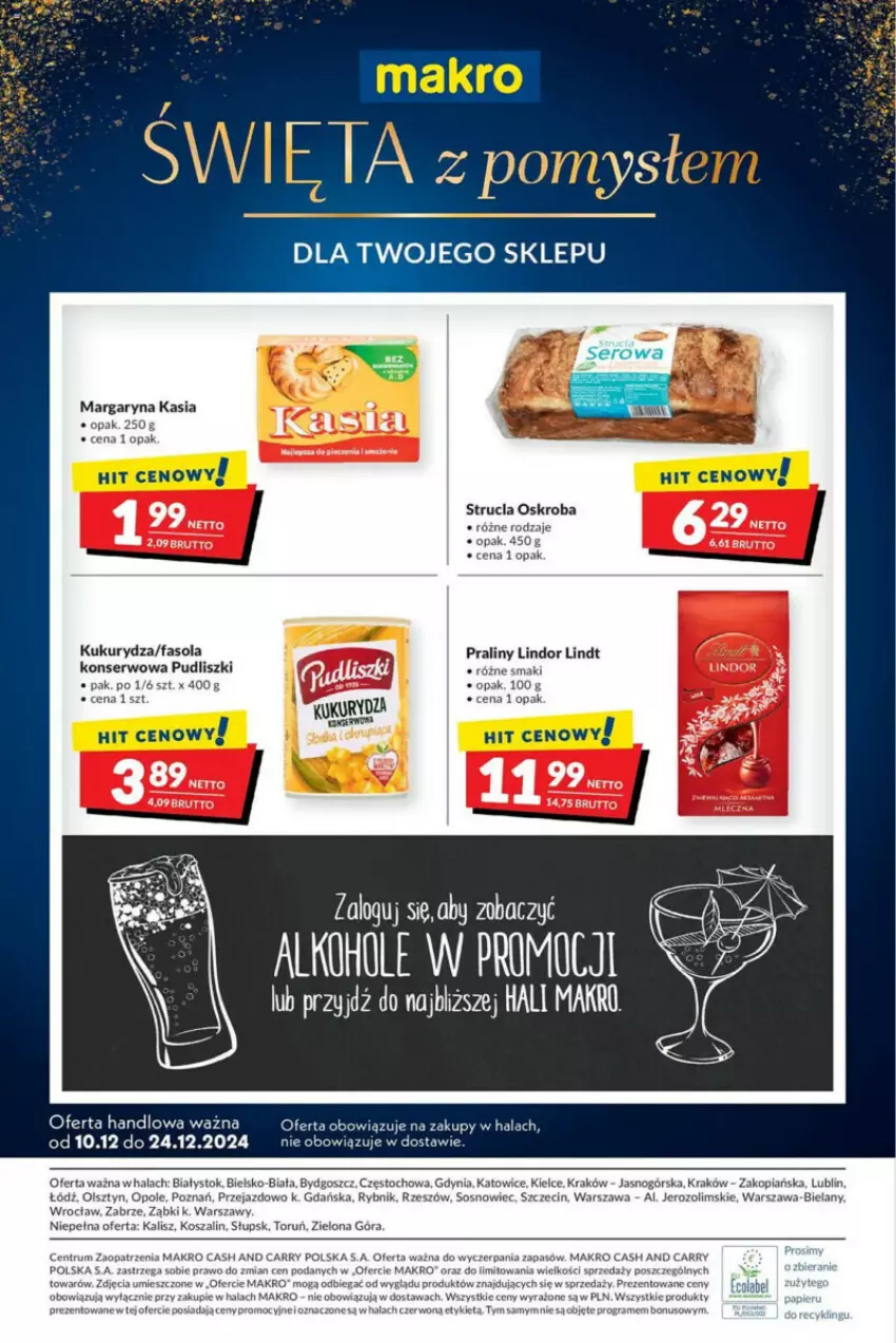 Gazetka promocyjna Makro - ważna 10.12 do 24.12.2024 - strona 2 - produkty: Anew, Fa, Fasola, Gra, Kasia, Kosz, Kukurydza, Lindor, Lindt, Margaryna, Praliny, Pudliszki, Rum, Ser, Szal