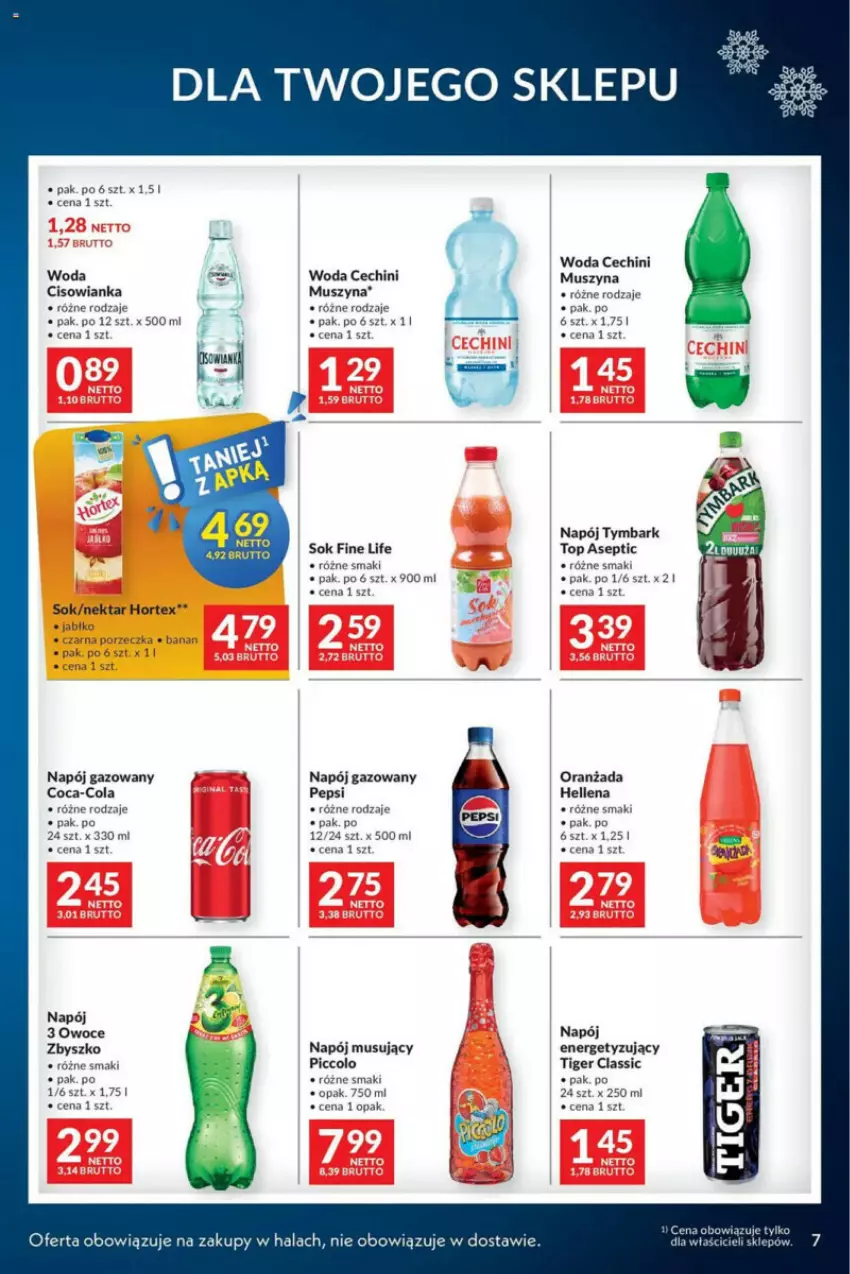 Gazetka promocyjna Makro - ważna 10.12 do 24.12.2024 - strona 9 - produkty: Cisowianka, Coca-Cola, Hellena, Hortex, Mus, Napój, Napój gazowany, Napój musujący, Nektar, Oranżada, Owoce, Pepsi, Por, Sok, Szyna, Tiger, Top, Tymbark, Woda