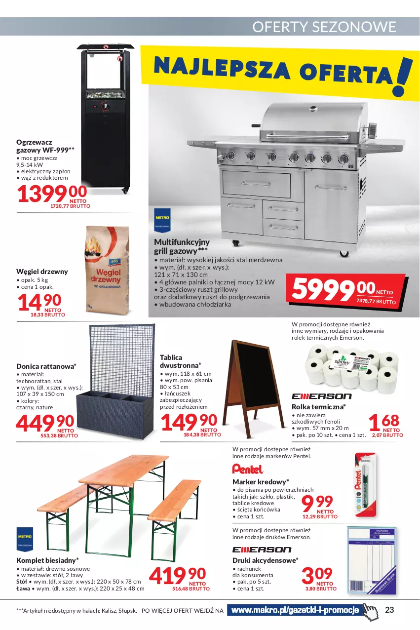 Gazetka promocyjna Makro - [Oferta promocyjna] Artykuły spożywcze i przemysłowe - ważna 08.02 do 21.02.2022 - strona 23 - produkty: Chłodziarka, Grill, Grill gazowy, Marker, Piec, Sok, Sos, Stół, Węgiel drzewny