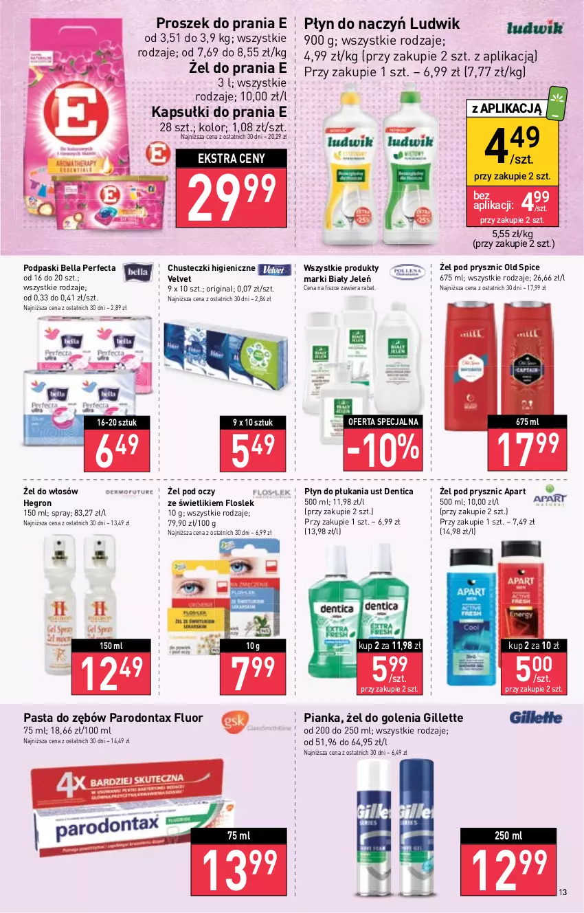 Gazetka promocyjna Stokrotka - Supermarket - ważna 05.01 do 11.01.2023 - strona 13 - produkty: Bell, Bella, Biały Jeleń, Chusteczki, Gillette, Gin, Hegron, Kapsułki do prania, Ludwik, Old Spice, Parodontax, Pasta do zębów, Perfecta, Płyn do płukania, Podpaski, Proszek do prania, Velvet