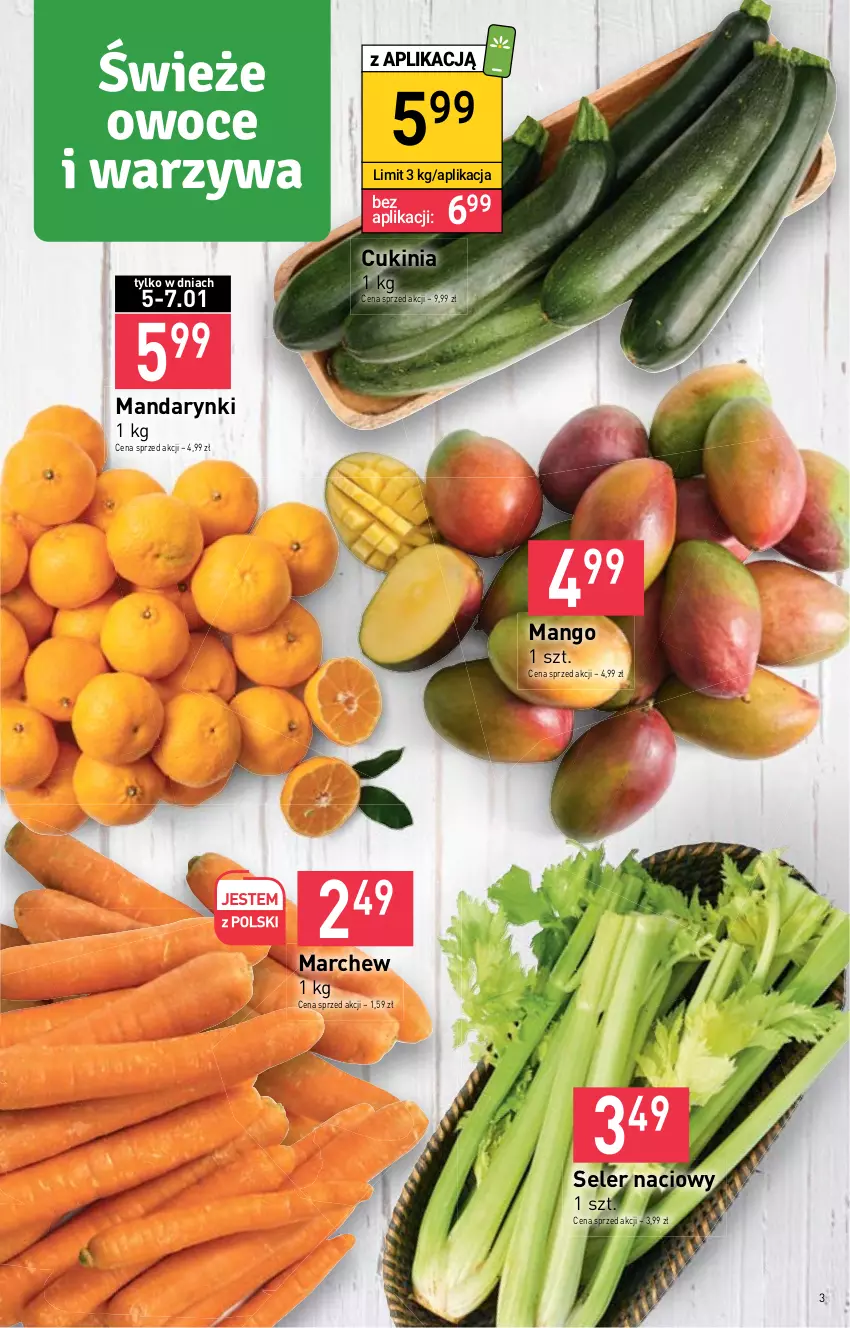 Gazetka promocyjna Stokrotka - Supermarket - ważna 05.01 do 11.01.2023 - strona 3 - produkty: Mandarynki, Mango, Owoce, Seler naciowy, Warzywa