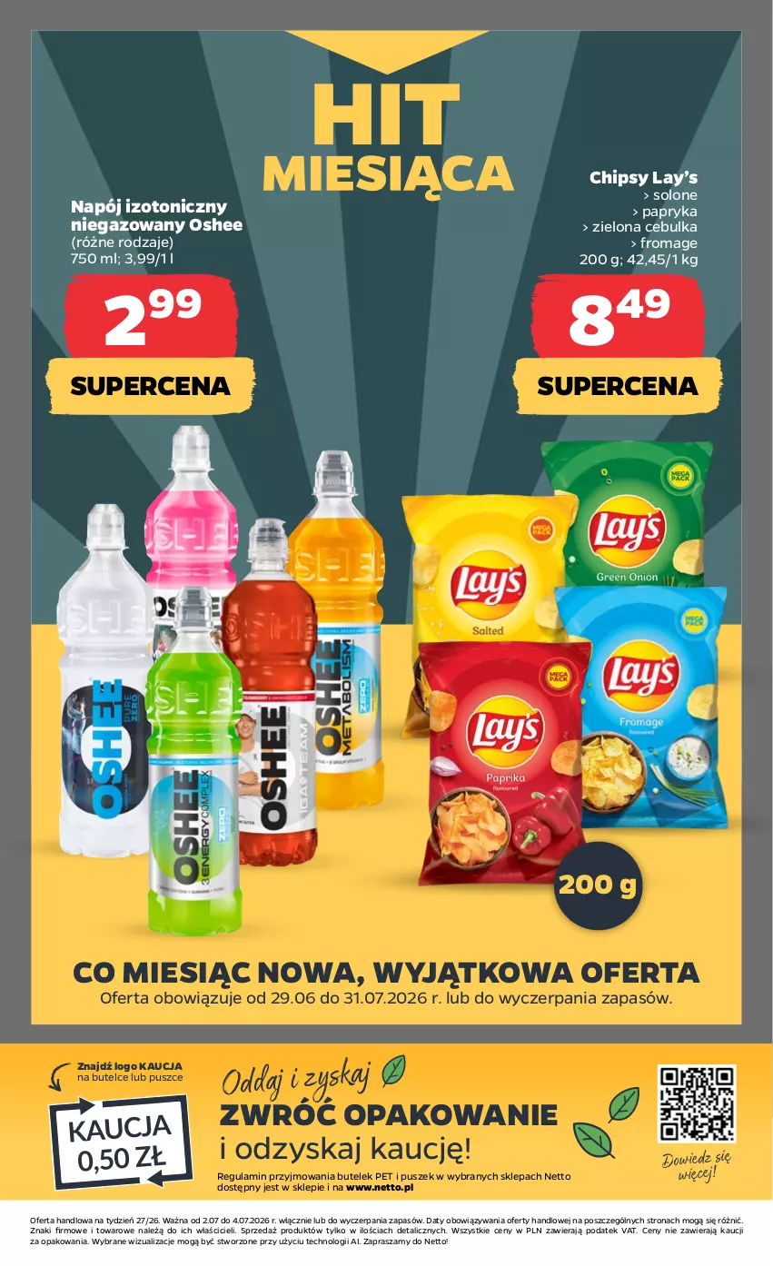 Gazetka promocyjna Netto - Od Czwartku - ważna 02.07 do 04.07.2026 - strona 20 - produkty: Chipsy, Lay’s, Napój, Napój izotoniczny, Oshee, Papryka