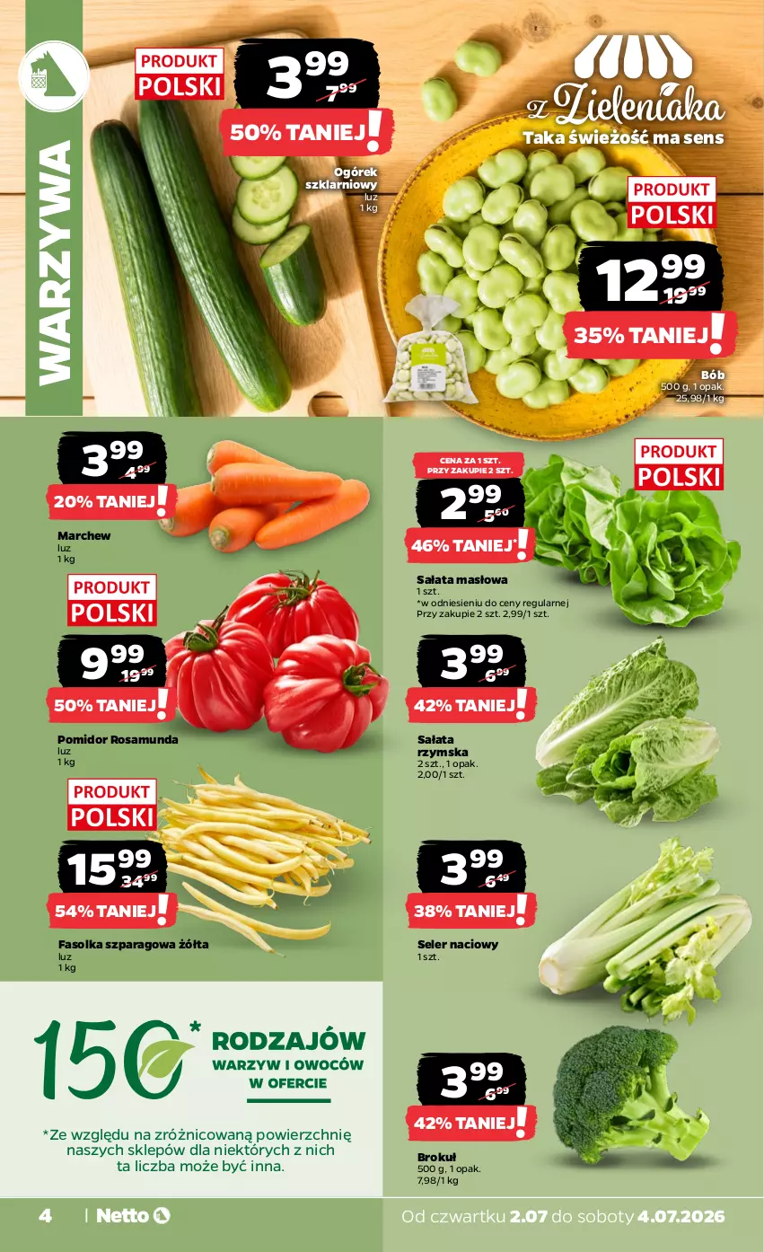 Gazetka promocyjna Netto - Od Czwartku - ważna 02.07 do 04.07.2026 - strona 4 - produkty: Fa, Masło, Ogórek, Sałat, Sałata masłowa, Seler naciowy, Warzywa