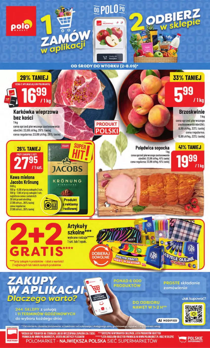 Gazetka promocyjna PoloMarket - Gazetka POLOmarket - ważna 02.09 do 08.09.2026 - strona 1 - produkty: Brzoskwinie, Jacobs, Karkówka wieprzowa, Kawa, Kawa mielona, Polędwica