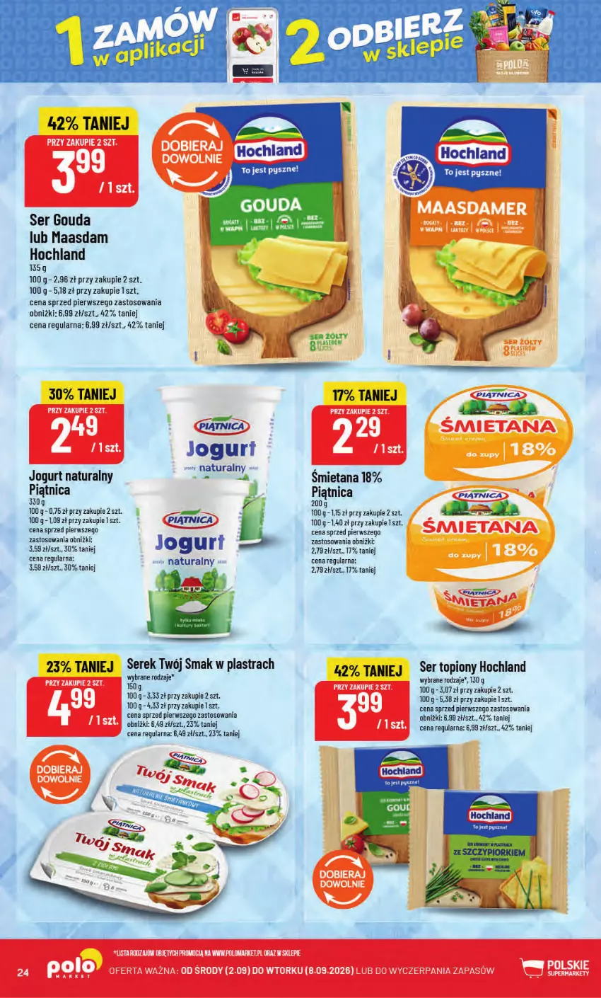 Gazetka promocyjna PoloMarket - Gazetka POLOmarket - ważna 02.09 do 08.09.2026 - strona 24 - produkty: Gouda, Hochland, Jogurt, Jogurt naturalny, LG, Maasdam, Piątnica, Ser, Ser topiony, Serek, Top, Twój Smak
