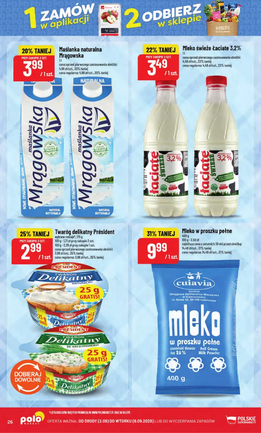Gazetka promocyjna PoloMarket - Gazetka POLOmarket - ważna 02.09 do 08.09.2026 - strona 26 - produkty: Maślanka, Mleko, Mleko w proszku, Twaróg, Twaróg delikatny
