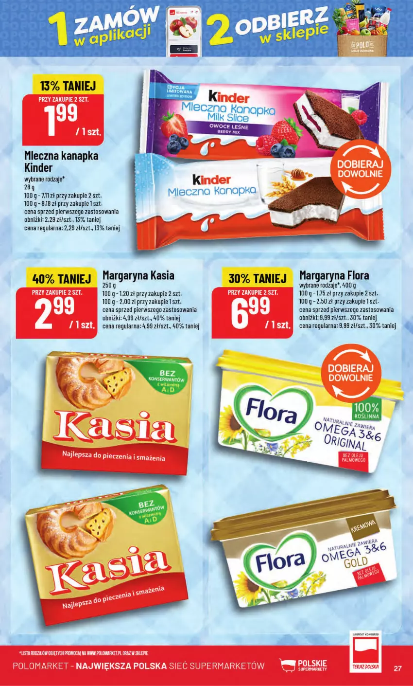 Gazetka promocyjna PoloMarket - Gazetka POLOmarket - ważna 02.09 do 08.09.2026 - strona 27 - produkty: Flora, Gin, Kasia, Kinder, Margaryna, Mleczna kanapka, Owoce