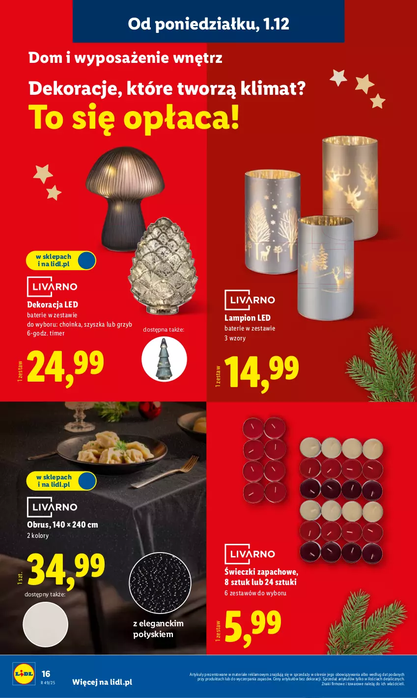 Gazetka promocyjna Lidl - GAZETKA - ważna 01.12 do 07.12.2025 - strona 22 - produkty: Choinka, Dekoracja LED, Inka, Lampion, Obrus