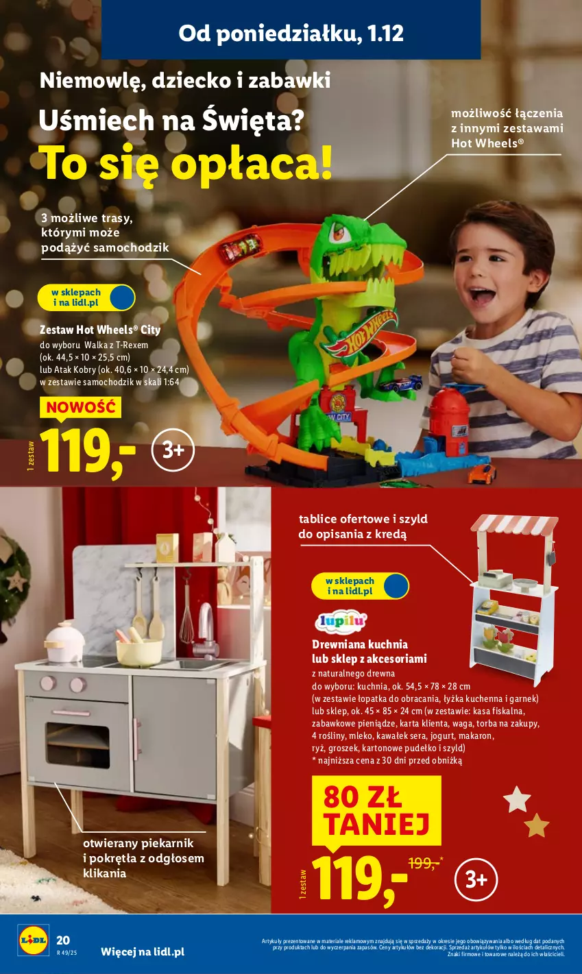 Gazetka promocyjna Lidl - GAZETKA - ważna 01.12 do 07.12.2025 - strona 26 - produkty: Chodzik, Drewniana kuchnia, Garnek, Groszek, Hot Wheels, Jogurt, Kawa, Kuchnia, Makaron, Mleko, Piekarnik, Pudełko, Ryż, Ser, Torba, Torba na zakupy, Waga, Wałek