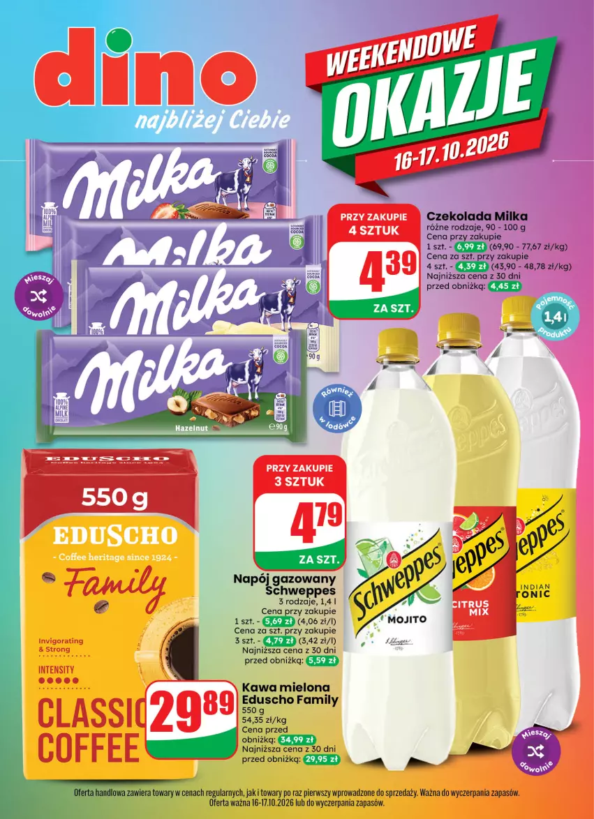 Gazetka promocyjna Dino - Weekendowe okazje - ważna 16.10 do 17.10.2026 - strona 1 - produkty: Czekolada, Fa, Kawa, Kawa mielona, Milka