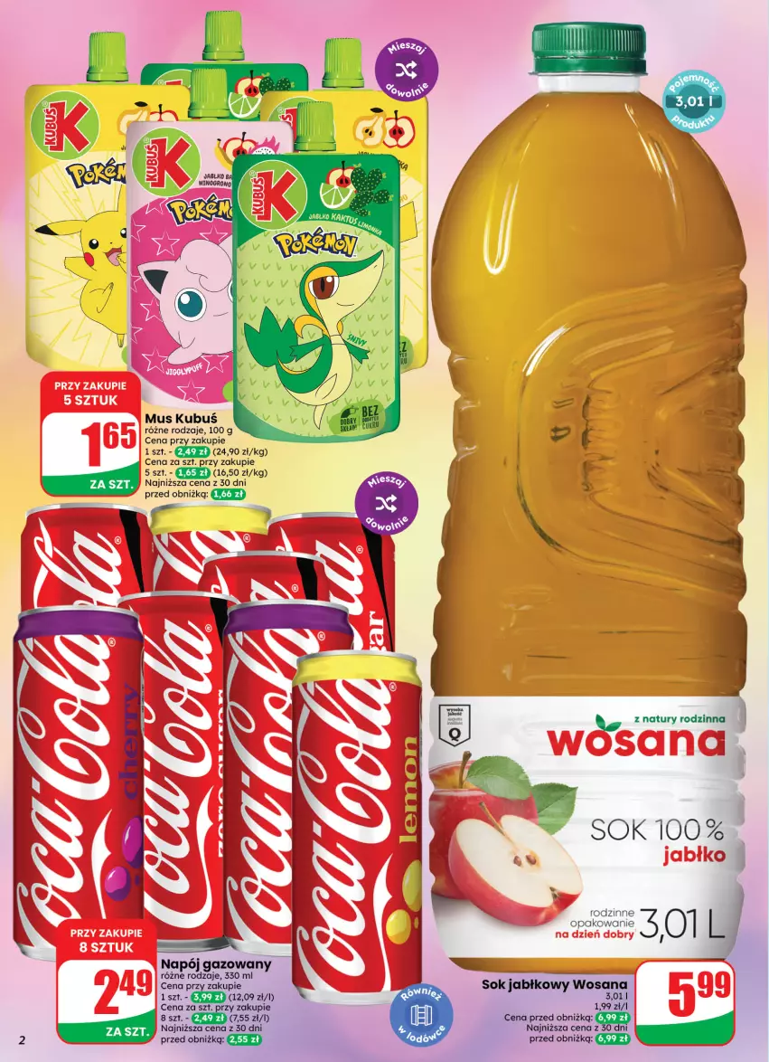 Gazetka promocyjna Dino - Weekendowe okazje - ważna 16.10 do 17.10.2026 - strona 2 - produkty: Kubuś, Mus, Napój, Napój gazowany, Por, Sok, Sok jabłkowy, Wosana