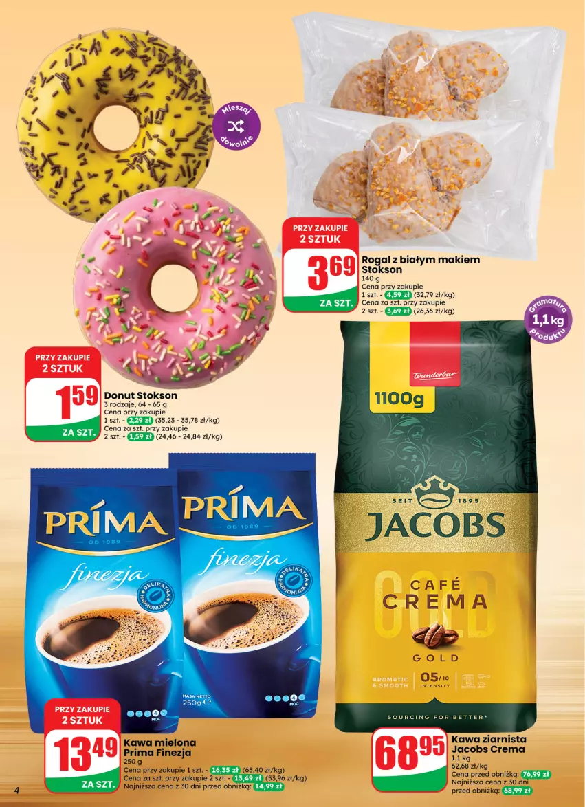 Gazetka promocyjna Dino - Weekendowe okazje - ważna 16.10 do 17.10.2026 - strona 4 - produkty: Donut, Jacobs, Kawa, Kawa mielona, Kawa ziarnista, Prima, Rogal