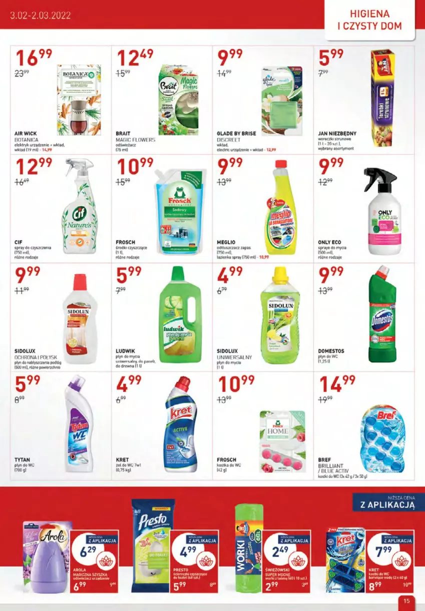 Gazetka promocyjna Drogerie Jawa - ważna 03.02 do 02.03.2022 - strona 15 - produkty: Air Wick, Bref, Cif, Discreet, Domestos, Frosch, Kret, Ludwik, Płyn do mycia, Presto, Sidolux, Tusz, Tytan