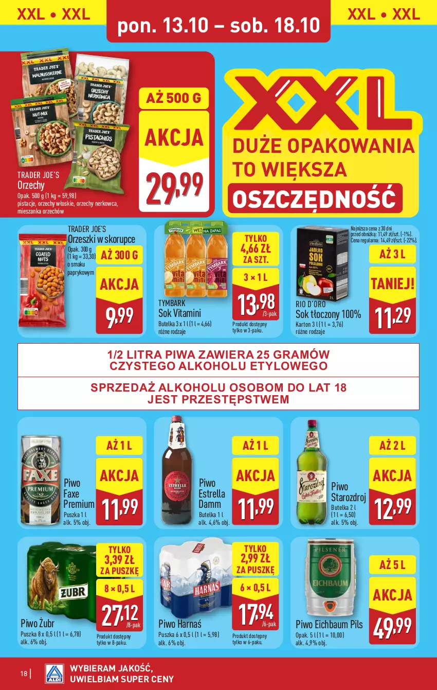 Gazetka promocyjna Aldi - Pełna oferta - ważna 13.10 do 18.10.2025 - strona 18 - produkty: Fa, Gra, Harnaś, Orzechy włoskie, Orzeszki, Orzeszki w skorupce, Pistacje, Piwa, Piwo, Sok, Tymbark