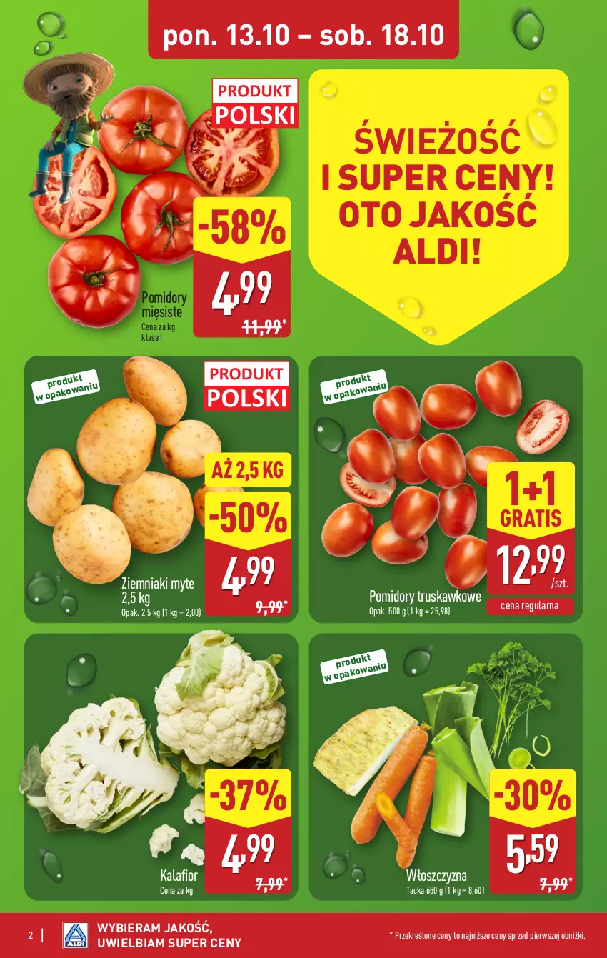 Gazetka promocyjna Aldi - Pełna oferta - ważna 13.10 do 18.10.2025 - strona 2 - produkty: Gra, Kalafior, Pomidory, Ziemniaki