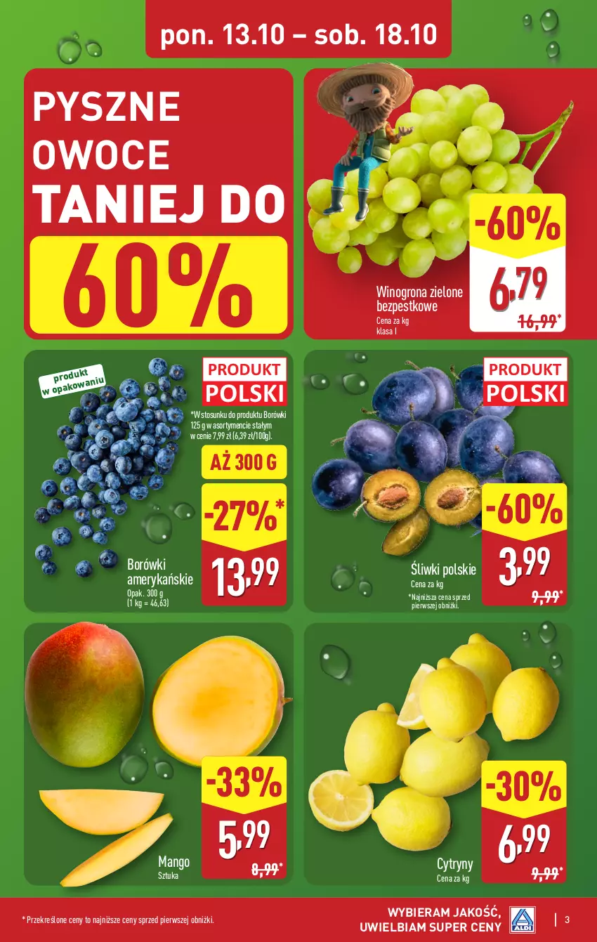 Gazetka promocyjna Aldi - Pełna oferta - ważna 13.10 do 18.10.2025 - strona 3 - produkty: Cytryny, Mango, Owoce, Wino, Winogrona