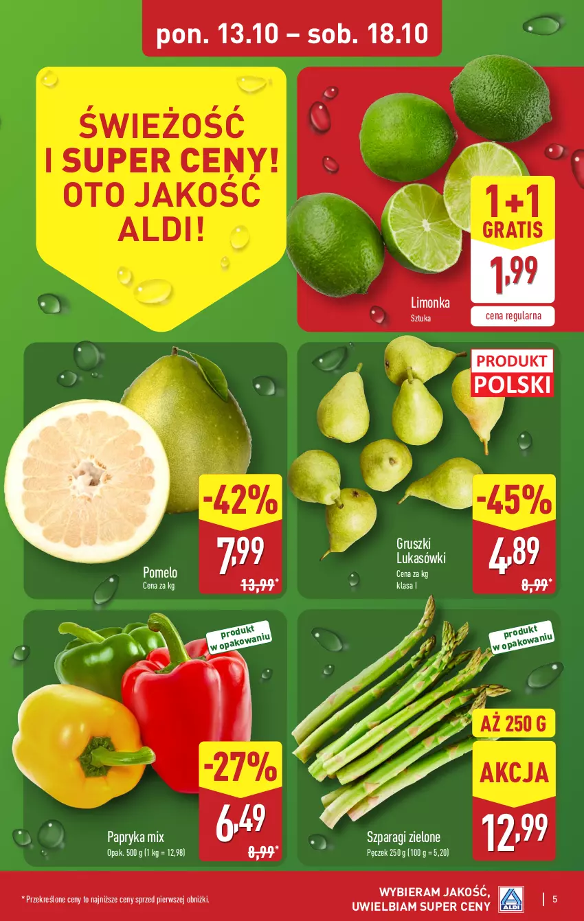 Gazetka promocyjna Aldi - Pełna oferta - ważna 13.10 do 18.10.2025 - strona 5 - produkty: Gra, Gruszki, Limonka, Papryka, Pomelo