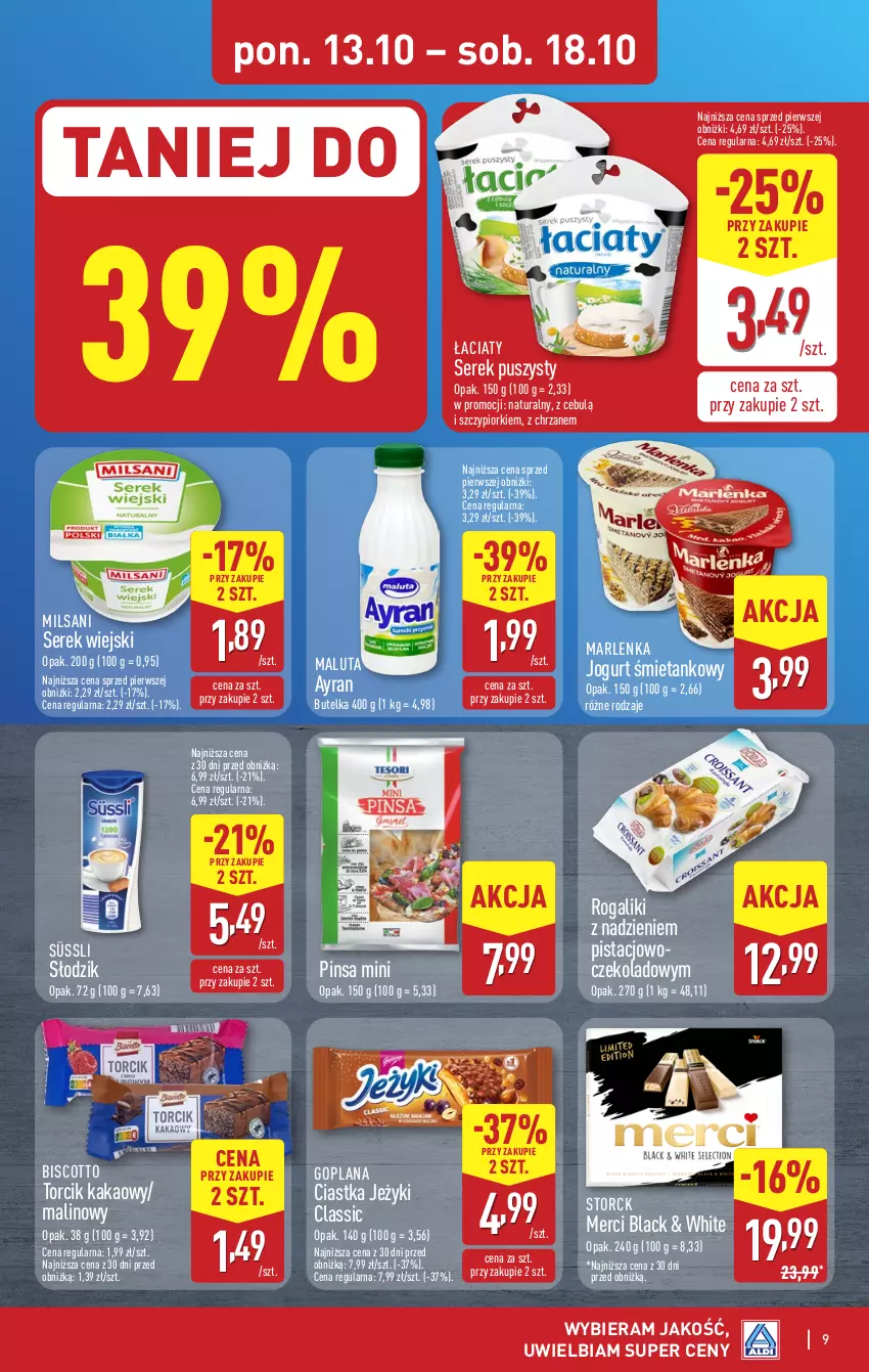 Gazetka promocyjna Aldi - Pełna oferta - ważna 13.10 do 18.10.2025 - strona 9 - produkty: Chrzan, Ciastka, Goplana, Jeżyki, Jogurt, Kakao, Lack, LANA, Merci, Rogal, Ser, Serek, Serek puszysty, Serek wiejski
