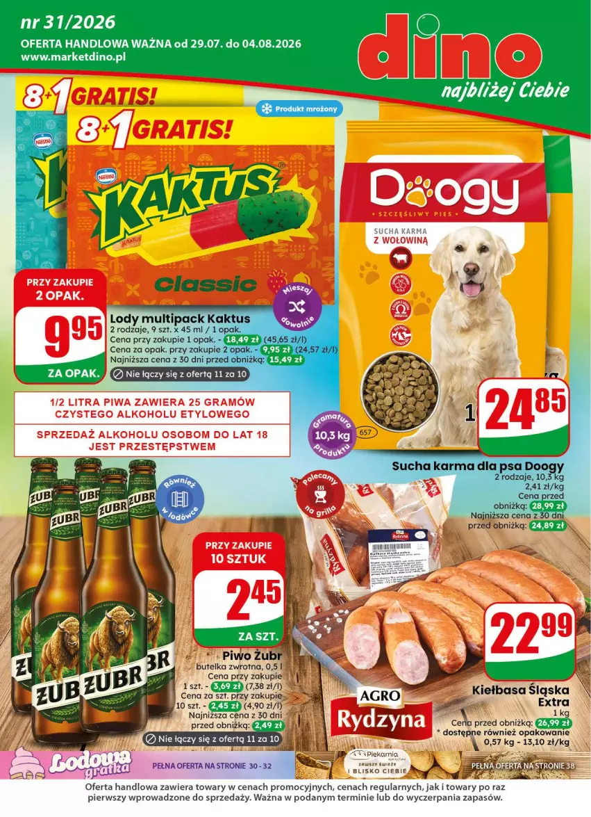 Gazetka promocyjna Dino - Gazetka 31 / 2026 - ważna 29.07 do 04.08.2026 - strona 1 - produkty: JBL, Kiełbasa, Kiełbasa śląska, Lody, Piwo