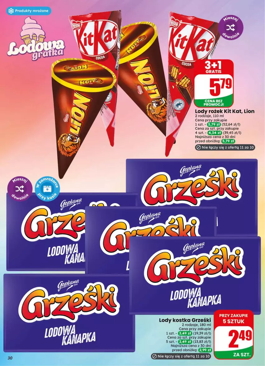 Gazetka promocyjna Dino - Gazetka 31 / 2026 - ważna 29.07 do 04.08.2026 - strona 30 - produkty: Grześki, Kit Kat, Lion, Lody