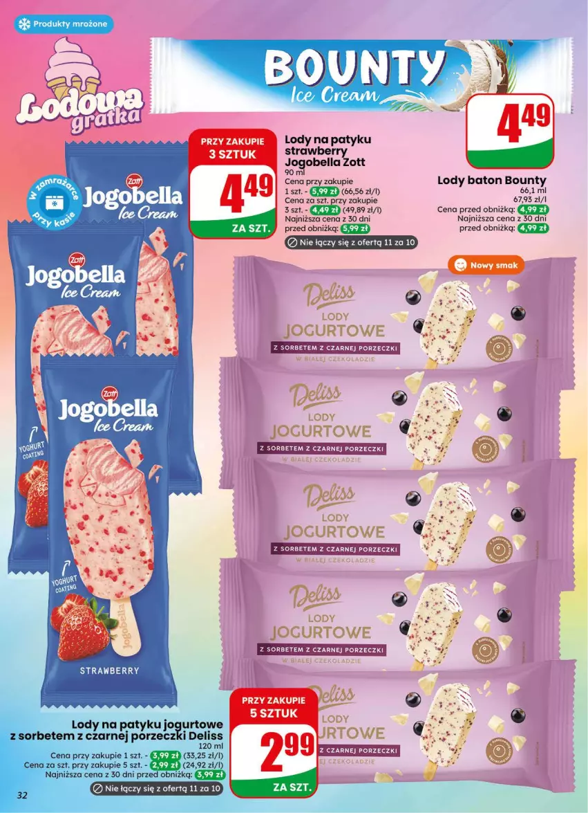 Gazetka promocyjna Dino - Gazetka 31 / 2026 - ważna 29.07 do 04.08.2026 - strona 32 - produkty: Baton, Bounty, Deliss, Jogurt, Lody, Por, Zott