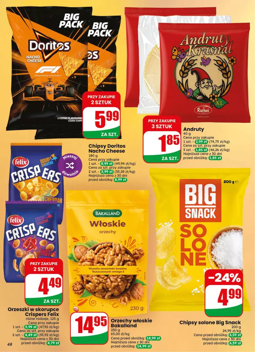 Gazetka promocyjna Dino - Gazetka 31 / 2026 - ważna 29.07 do 04.08.2026 - strona 48 - produkty: Bakalland, Chipsy, Felix, Omega-3, Orzechy włoskie, Orzeszki, Orzeszki w skorupce, Sok