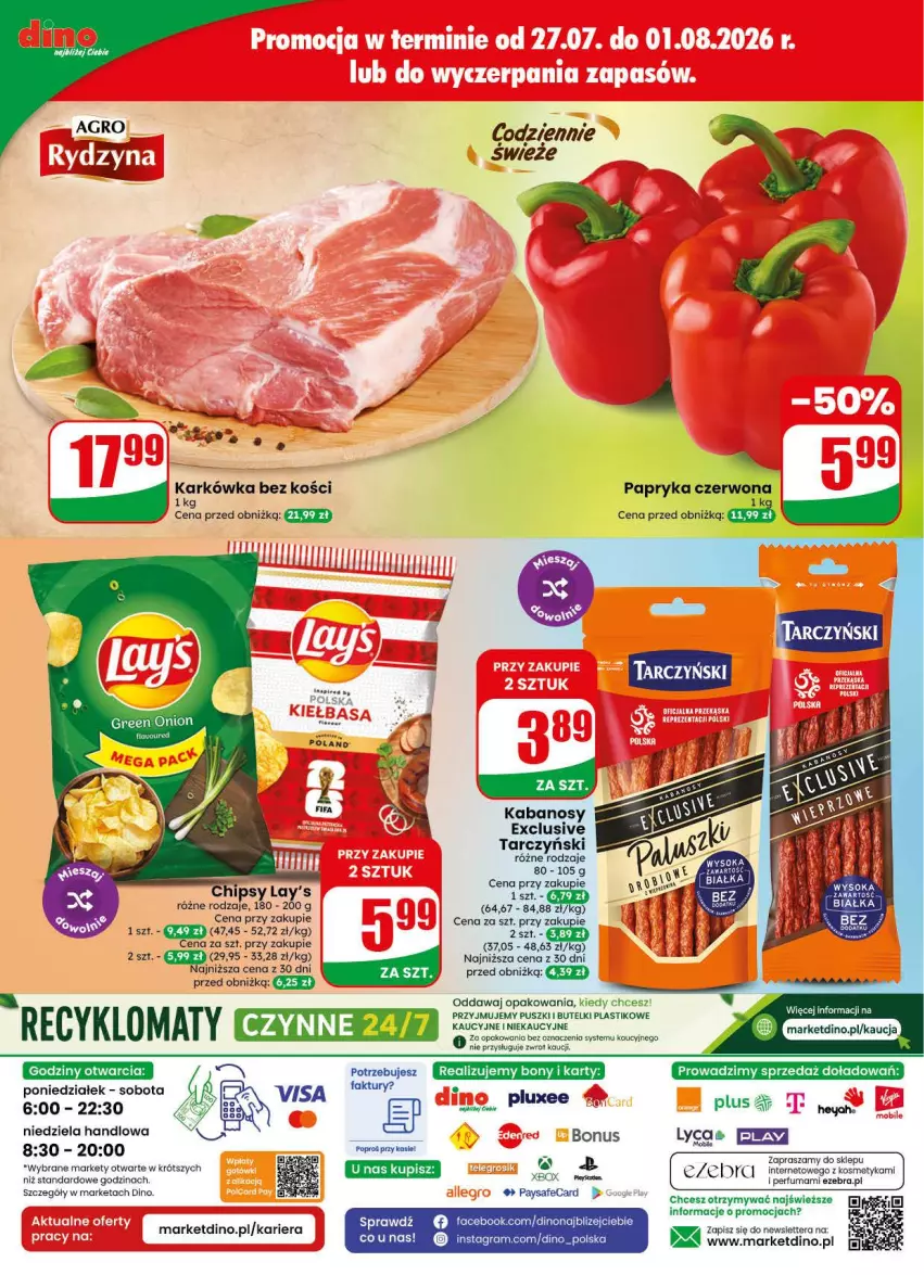 Gazetka promocyjna Dino - Gazetka 31 / 2026 - ważna 29.07 do 04.08.2026 - strona 73 - produkty: Chipsy, Fa, Gra, JBL, Kabanos, Papryka, Papryka czerwona, Perfum, Tarczyński, Tera
