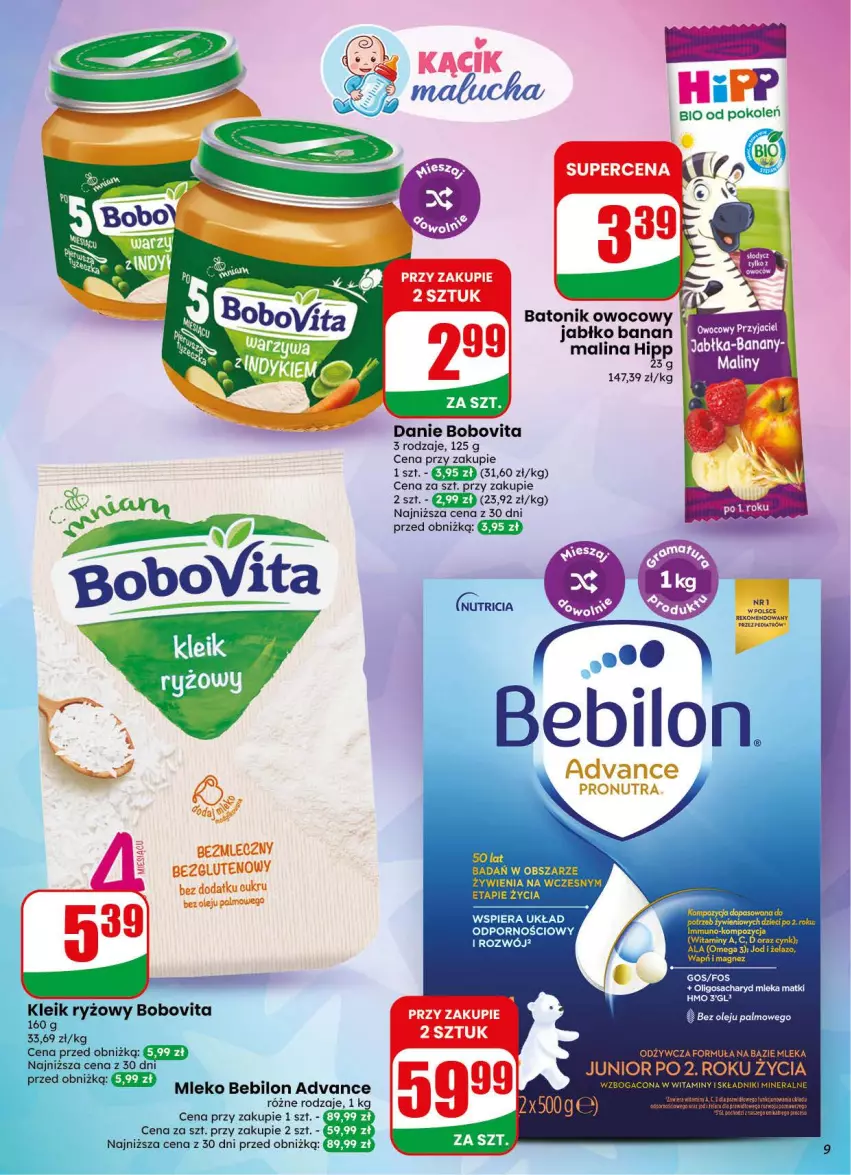 Gazetka promocyjna Dino - Gazetka 31 / 2026 - ważna 29.07 do 04.08.2026 - strona 9 - produkty: Banany, Baton, BEBILON, BoboVita, Cynk, HiPP, Jabłka, Magnez, Mleko, Mleko Bebilon, Olej, Por, Ryż, Tonik
