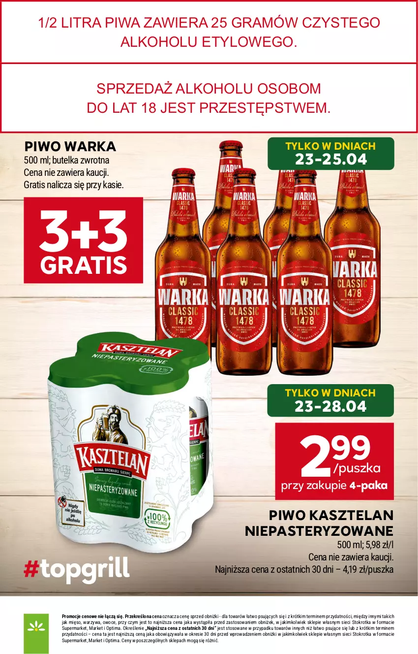 Gazetka promocyjna Stokrotka - Supermarket - ważna 23.04 do 28.04.2026 - strona 14 - produkty: Gra, Kasztelan, Mięso, Optima, Owoce, Piwa, Piwo, Warka, Warzywa
