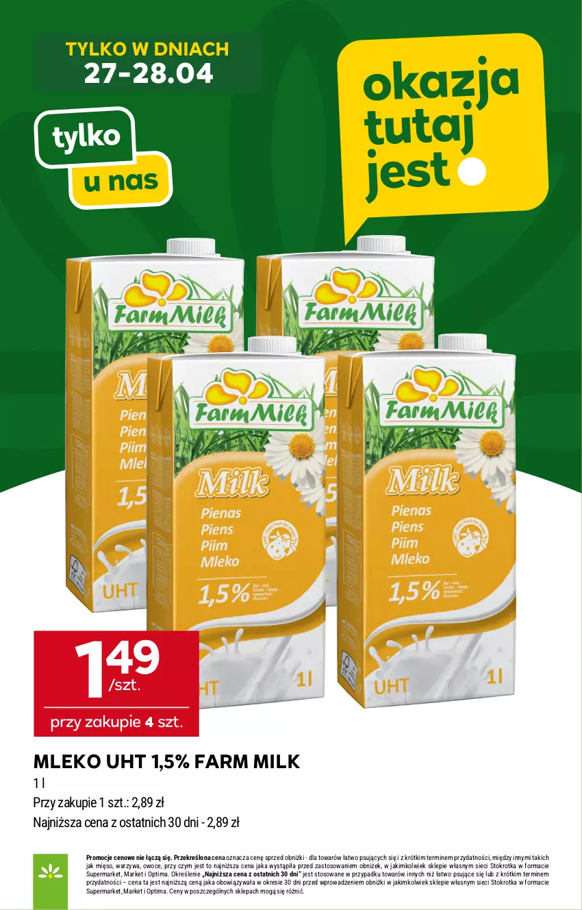 Gazetka promocyjna Stokrotka - Supermarket - ważna 23.04 do 28.04.2026 - strona 23 - produkty: Fa, Farm Milk, Mięso, Mleko, Optima, Owoce, Warzywa