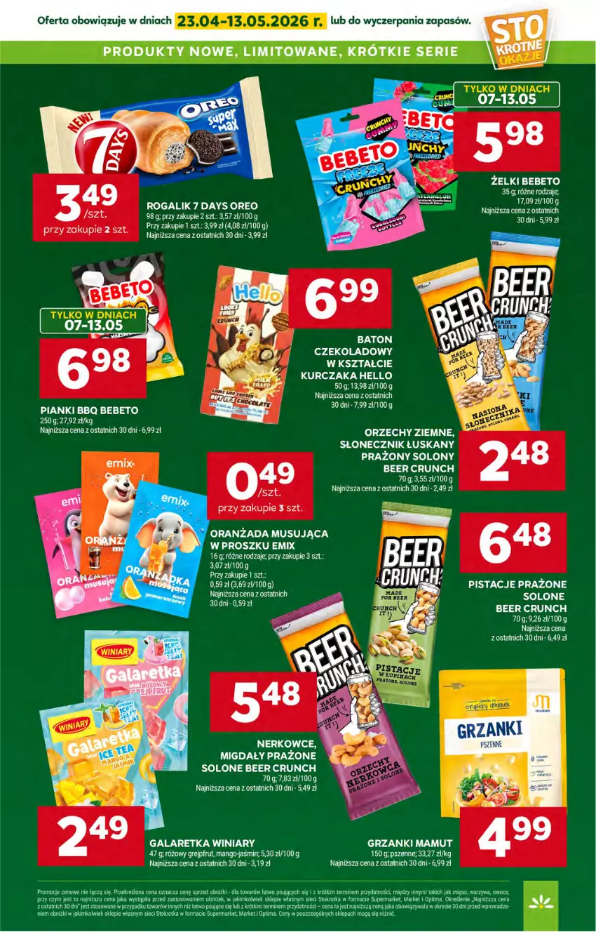 Gazetka promocyjna Stokrotka - Supermarket - ważna 23.04 do 28.04.2026 - strona 35 - produkty: 7 Days, Gala, Galaretka, Grejpfrut, Kurczak, Mango, Mięso, Migdały, Mus, Optima, Oranżada, Oreo, Owoce, Pistacje, Rogal, Ser, Warzywa, Winiary