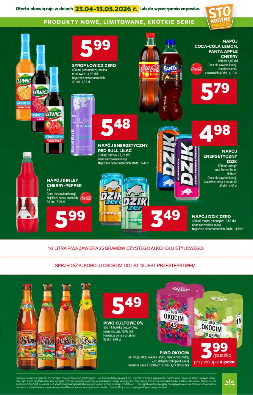 Gazetka promocyjna Stokrotka - Supermarket - ważna 23.04 do 28.04.2026 - strona 37 - produkty: Coca-Cola, Fa, Fanta, Gra, Mięso, Napój, Noż, Optima, Owoce, Piwa, Piwo, Red Bull, Ser, Syrop, Warzywa