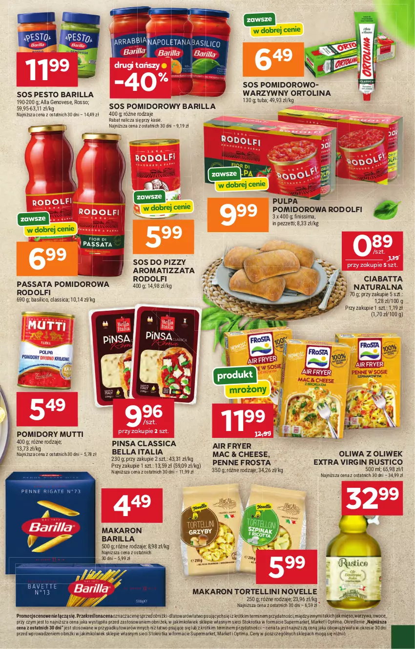 Gazetka promocyjna Stokrotka - Supermarket - ważna 23.04 do 28.04.2026 - strona 55 - produkty: Barilla, Bell, Bella, Ciabatta, Frosta, Gin, Makaron, Mięso, Odol, Oliwa, Oliwa z oliwek, Optima, Owoce, Penne, Pesto, Pomidory, Pulpa pomidorowa, Rust, Sos, Sos do pizzy, Sos pomidorowy, Warzywa