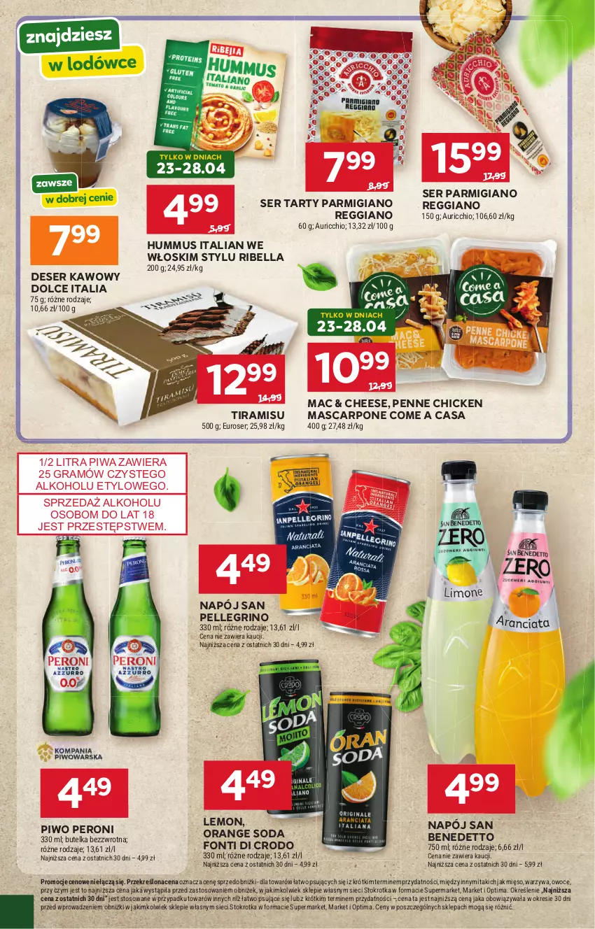 Gazetka promocyjna Stokrotka - Supermarket - ważna 23.04 do 28.04.2026 - strona 56 - produkty: Bell, Bella, Deser, Gra, Hummus, Mascarpone, Mięso, Mus, Napój, Optima, Owoce, Penne, Piwa, Piwo, Ser, Warzywa
