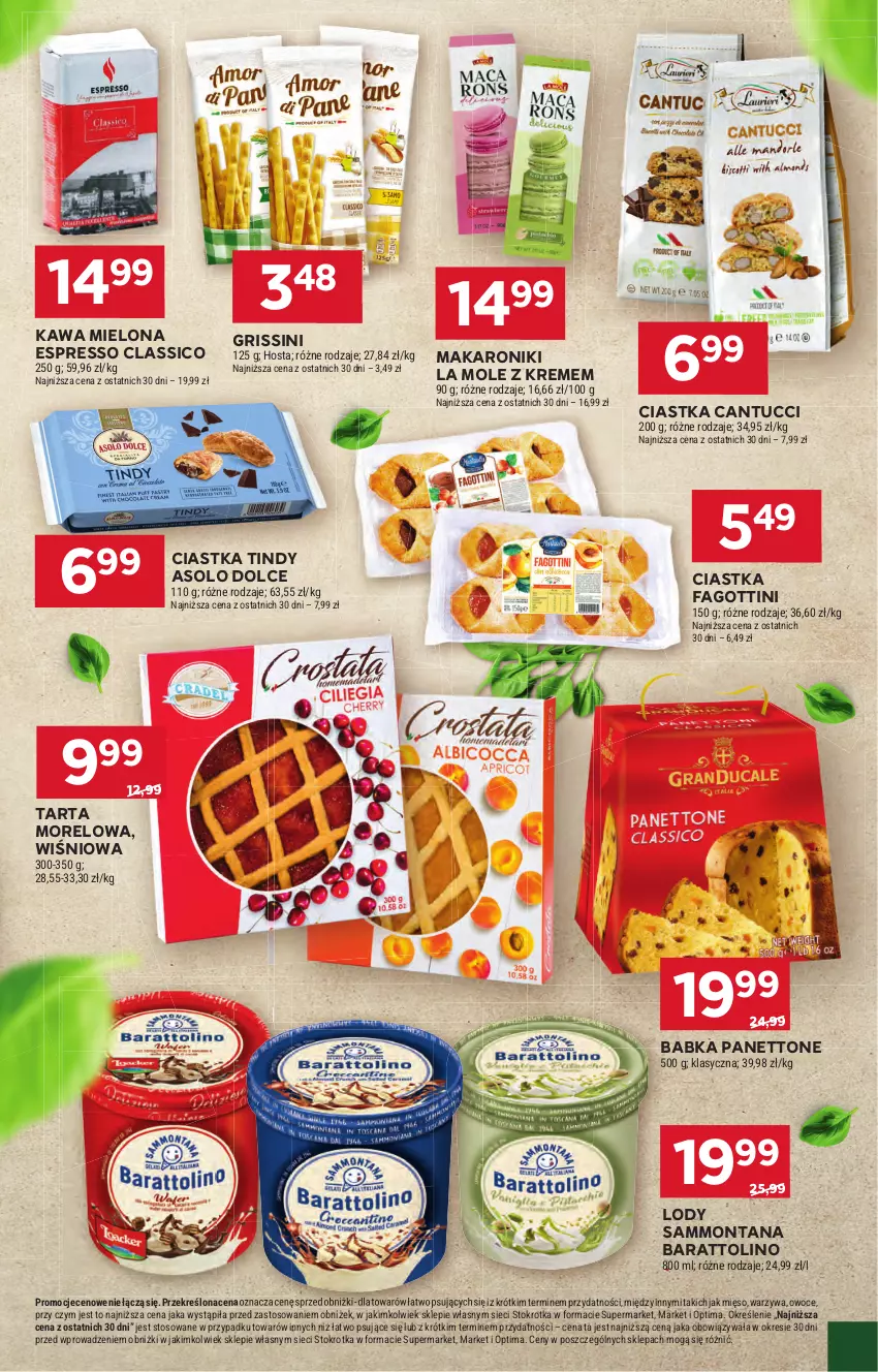 Gazetka promocyjna Stokrotka - Supermarket - ważna 23.04 do 28.04.2026 - strona 57 - produkty: Babka, Ciastka, Fa, Grissini, Kawa, Kawa mielona, Lody, Makaron, Mięso, Optima, Owoce, Tarta, Warzywa