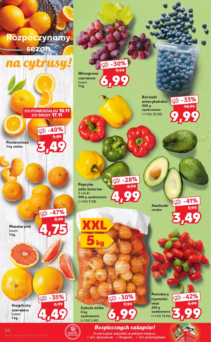 Gazetka promocyjna Kaufland - OFERTA TYGODNIA - ważna 10.11 do 17.11.2021 - strona 20 - produkty: Cebula, Grejpfrut, Mandarynki, Papryka, Piec, Pomarańcze, Pomidory, Siatka, Wino, Winogrona