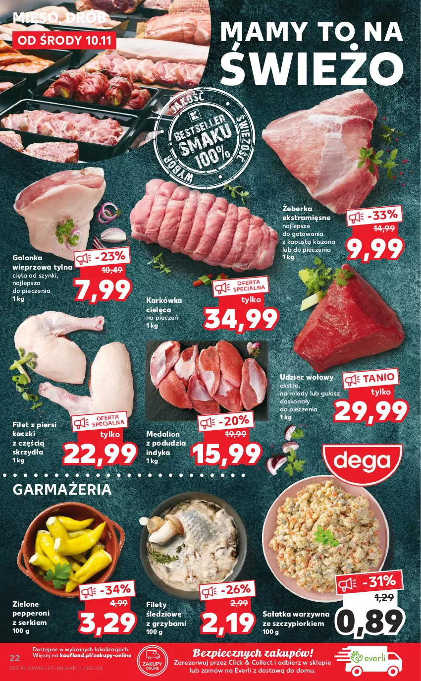 Gazetka promocyjna Kaufland - OFERTA TYGODNIA - ważna 10.11 do 17.11.2021 - strona 22 - produkty: Drób, Filet z piersi kaczki, Golonka wieprzowa, Kapustą, Lion, Mięso, Piec, Sałat, Sałatka, Sałatka warzywna, Ser, Udziec wołowy