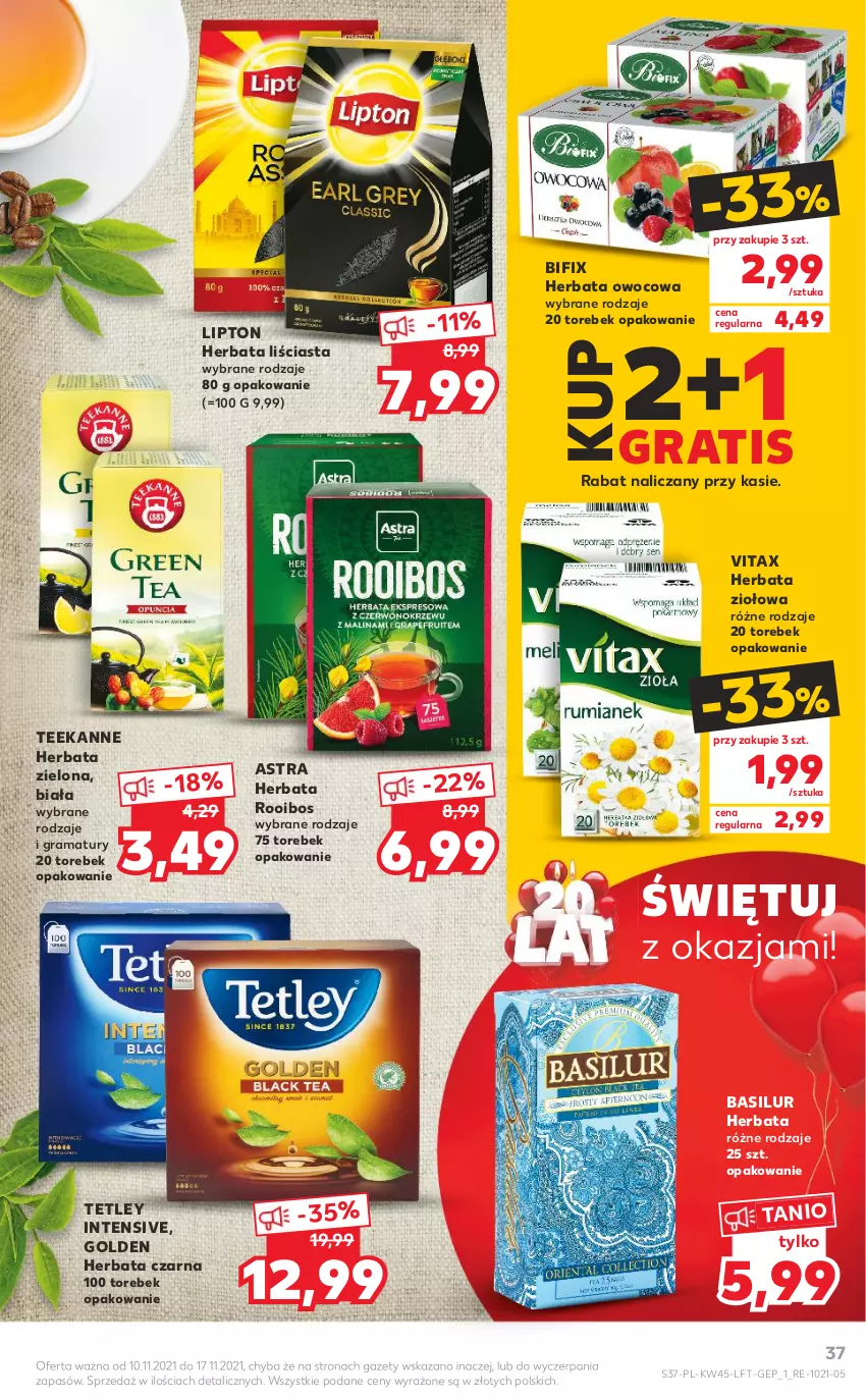 Gazetka promocyjna Kaufland - OFERTA TYGODNIA - ważna 10.11 do 17.11.2021 - strona 37 - produkty: Gra, Herbata, Herbata czarna, Herbata owocowa, Lipton, Rama, Teekanne, Tetley, Vitax