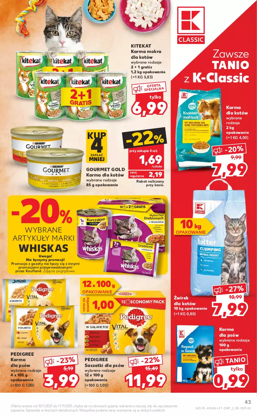 Gazetka promocyjna Kaufland - OFERTA TYGODNIA - ważna 10.11 do 17.11.2021 - strona 43 - produkty: Gourmet Gold, Gra, Karma mokra dla kotów, KiteKat, Pedigree, Waga, Whiskas