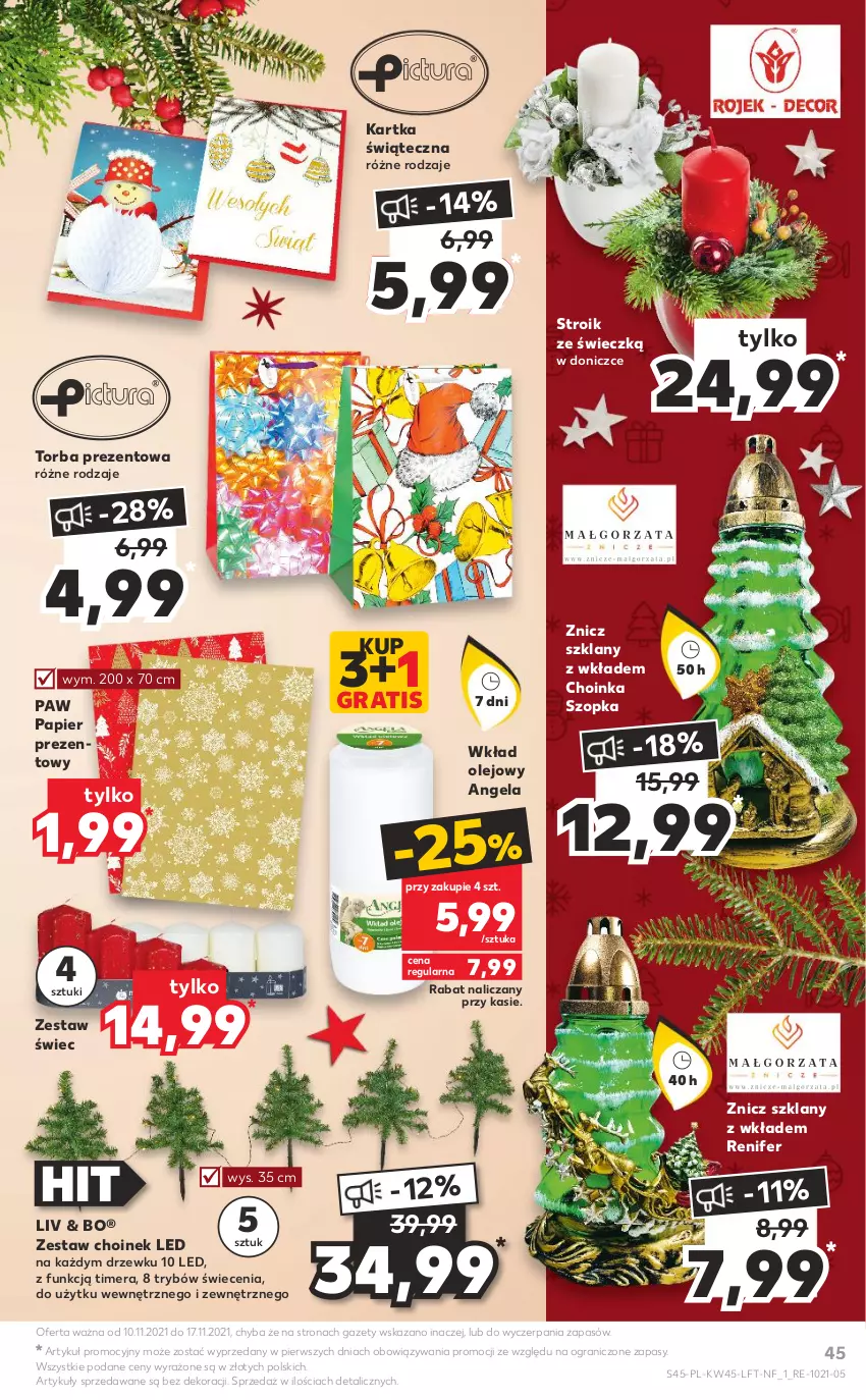 Gazetka promocyjna Kaufland - OFERTA TYGODNIA - ważna 10.11 do 17.11.2021 - strona 45 - produkty: Choinka, Gra, Inka, Olej, Papier, Renifer, Torba, Torba prezentowa, Wkład olejowy, Znicz