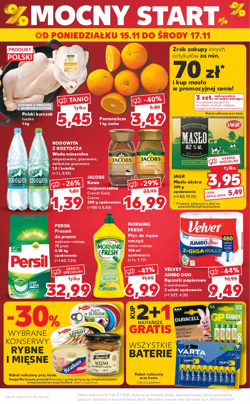 Gazetka promocyjna Kaufland - OFERTA TYGODNIA - ważna 10.11 do 17.11.2021 - strona 56 - produkty: Do mycia naczyń, Gra, Jacobs, Jagr, Kawa, Kawa rozpuszczalna, Kurczak, Masło, Papier, Persil, Płyn do mycia, Płyn do mycia naczyń, Pomarańcze, Proszek do prania, Ręcznik, Ręczniki papierowe, Ser, Siatka, Tusz, Velvet, Waga, Woda, Woda mineralna