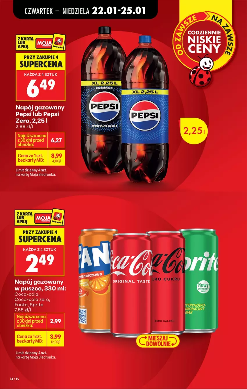 Gazetka promocyjna Biedronka - Gazetka - ważna 22.01 do 29.01.2026 - strona 17 - produkty: Coca-Cola, Fa, Fanta, Gin, Napój, Napój gazowany, Sprite