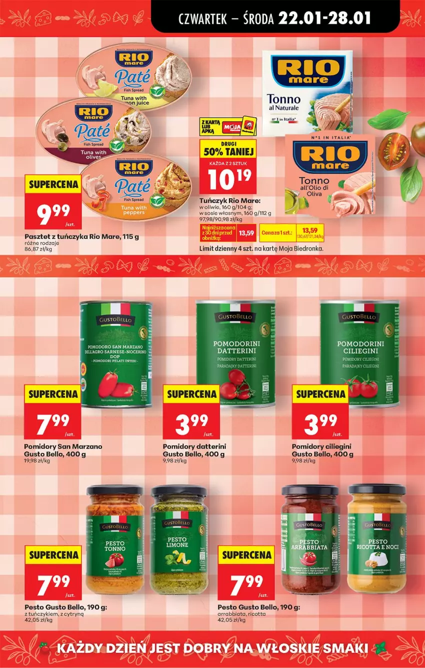 Gazetka promocyjna Biedronka - Gazetka - ważna 22.01 do 29.01.2026 - strona 46 - produkty: Bell, Dell, Gin, LG, Pasztet, Pesto, Pomidory, Ricotta, Rio Mare, Sos, Tuńczyk